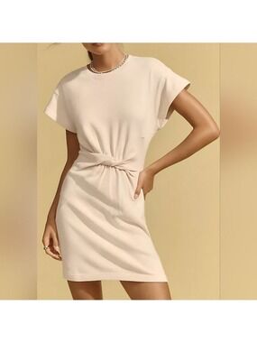 LSPACE x Anthropologie Short Sleeve Knit Mini Dress Sz: Lg NWT Pullover Tapioca